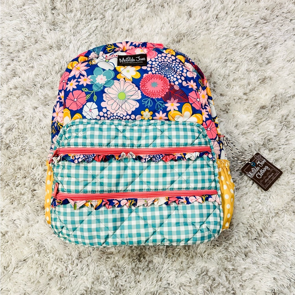 Matilda Jane Colorful Floral and Checkered Kids Backpack